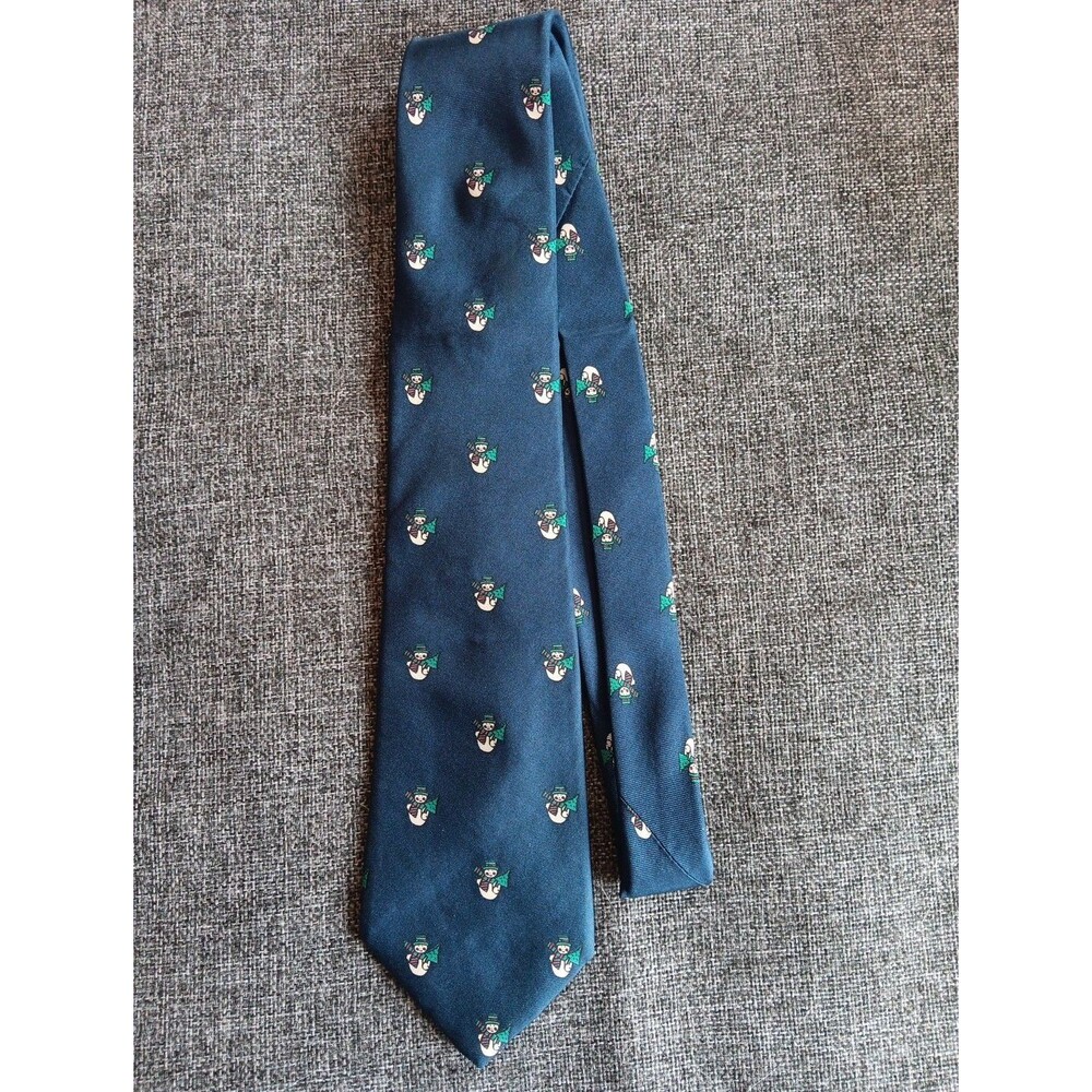 Tie 70s 80s 90s Y2K Mens Buffums Silk Blue Snowman 3.25 Wide 57 Long